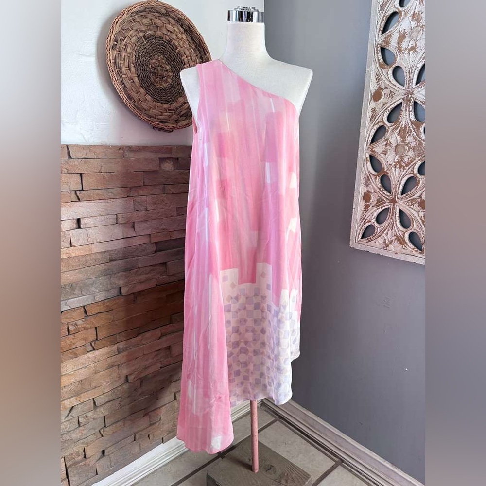Maeve Pink and White silk asymmetrical one shoulder Dress size 6